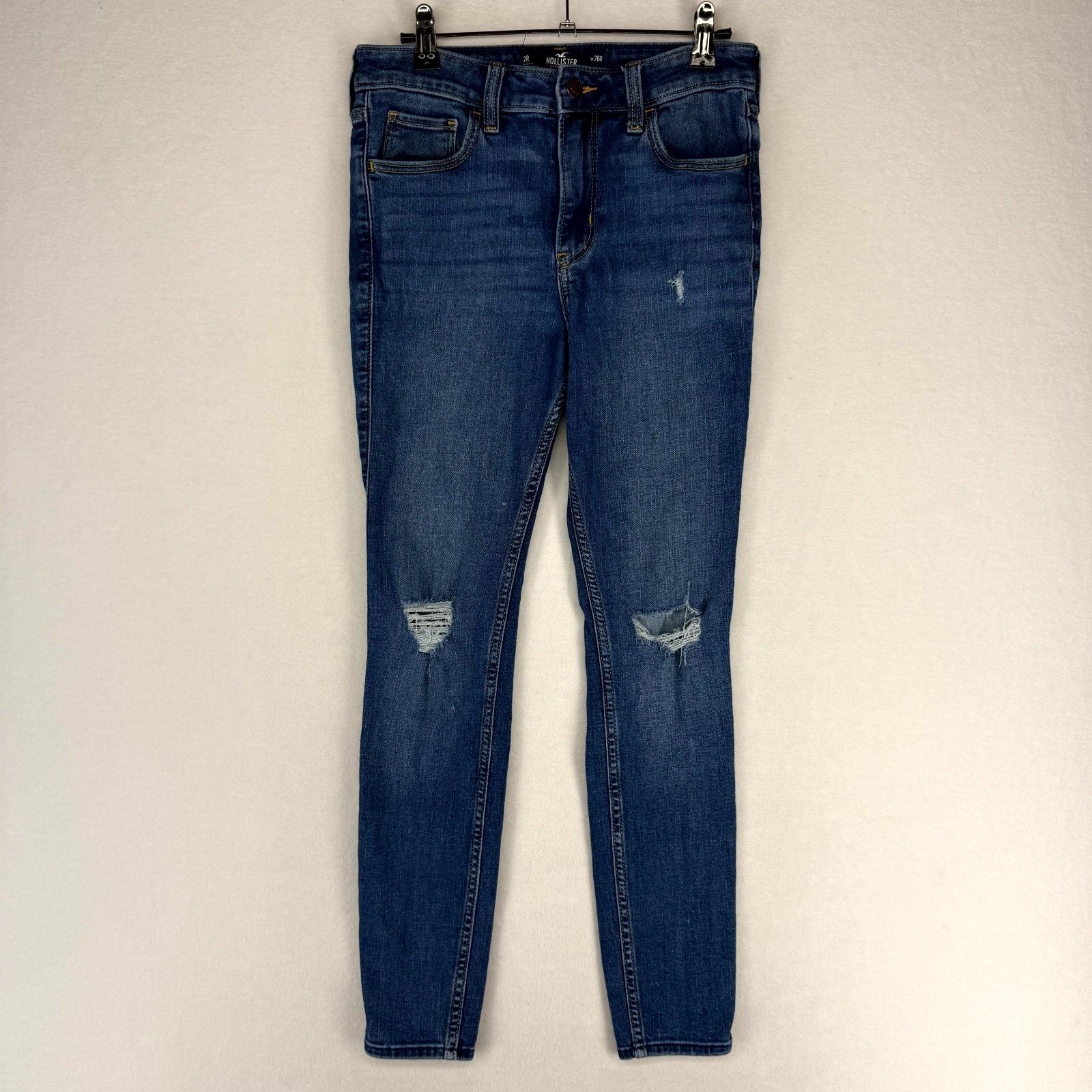 Hollister High-Rise Super Skinny Ripped Denim Blue Jeans Womens Size 2 R W 26 R